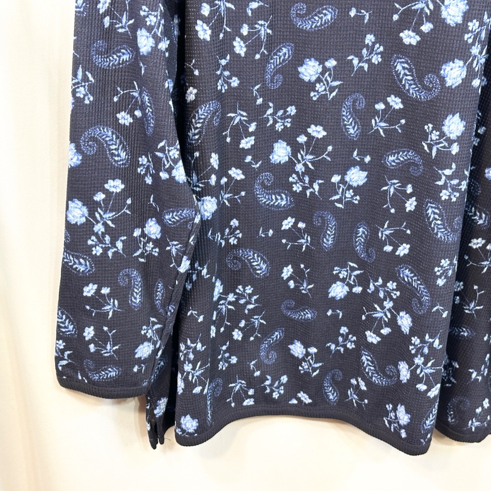 Woman‎ Within Plus Size 26/28W Thermal Top 2X Navy Blue Floral Waffle Knit 1532 - Picture 6 of 10